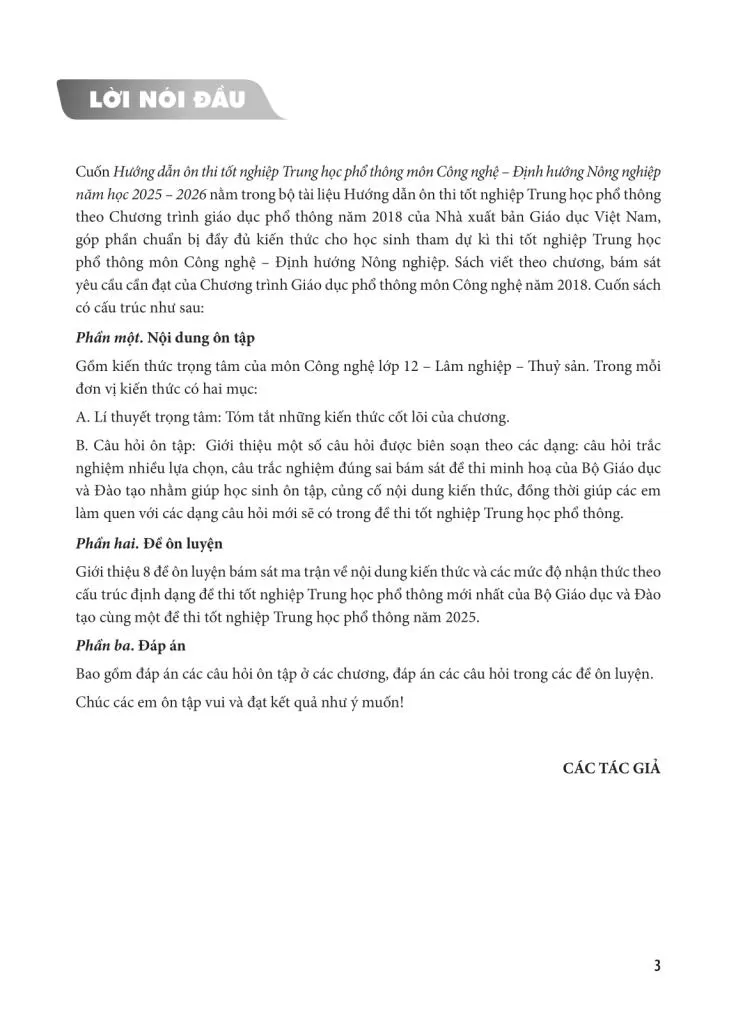 HƯỚNG DẪN ÔN THI TỐT NGHIỆP THPT MÔN NÔNG NGHỆ - ĐỊNH HƯỚNG NÔNG NGHIỆP (Năm học: 2025 - 2026)